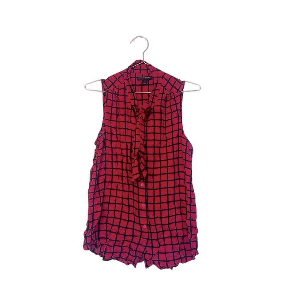 Banana Republic factory Window Pane Blouse Tank Top Shell Tie Neck medium